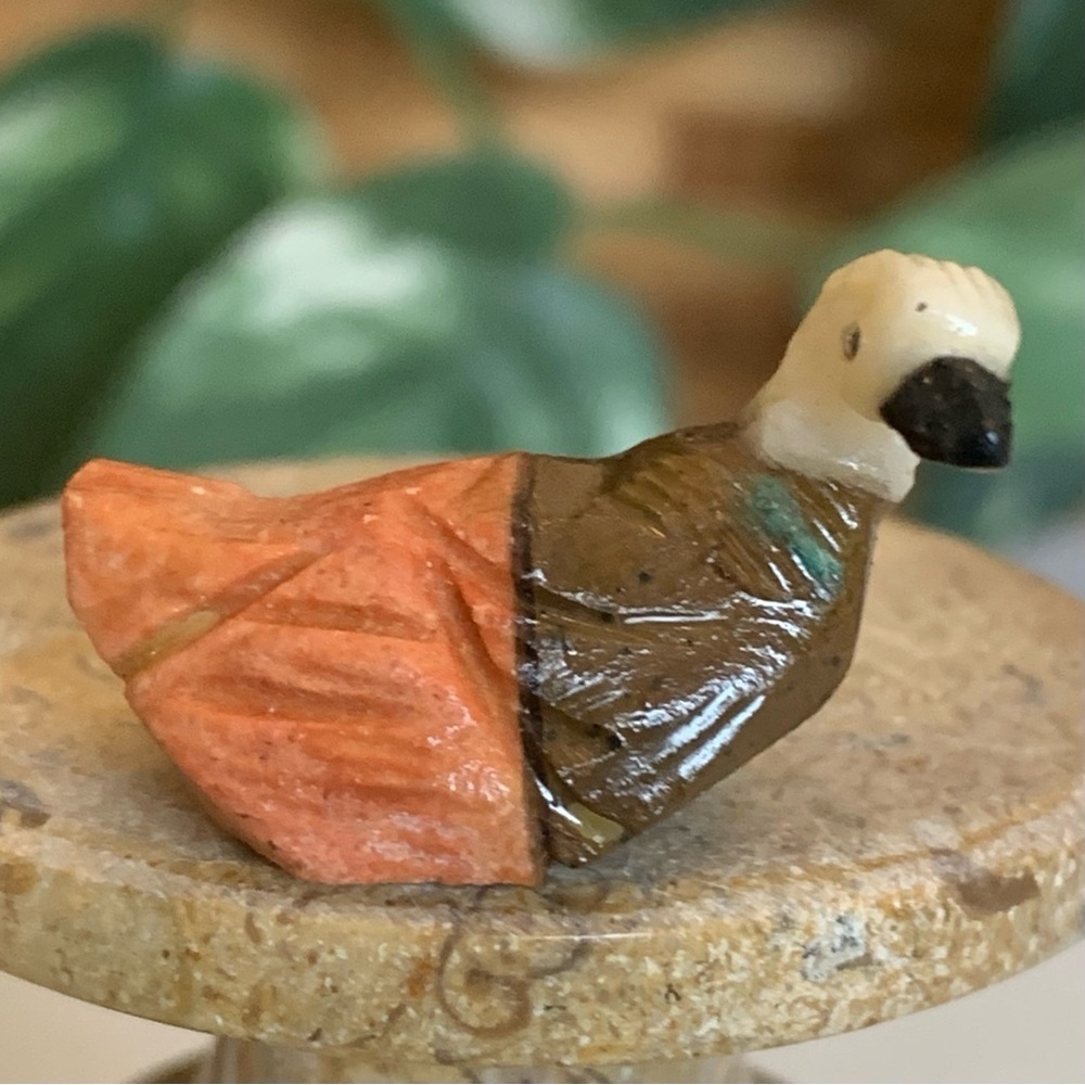 Miniature Jasper Duck Bird Figurine w White Rock Quartz Black Obsidian 1.2" x .5